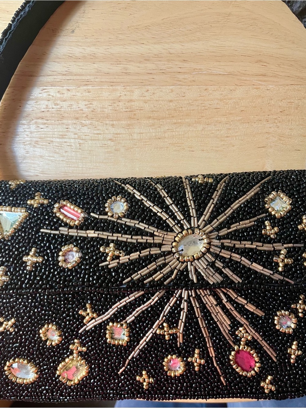 Marshalls Black Beaded Shoulder Bag with Gold & Pink Accents - Picture 2 of 5